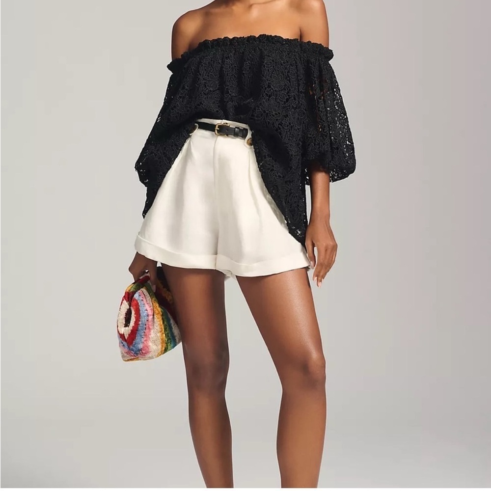 Anthropologie Maeve Off The Shoulder
Cutwork Top Black Lace Short Sleeve XS - Picture 1 of 6
